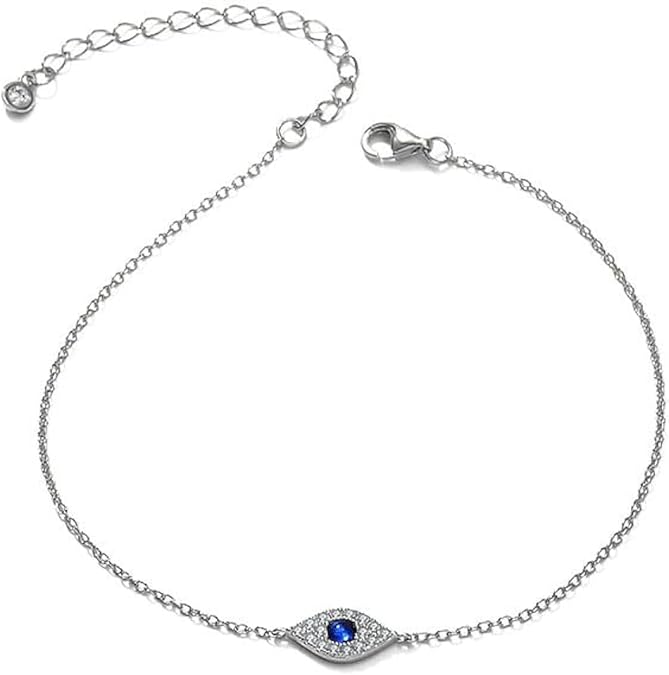 14K Gold Moissanite Evil Eye Bracelet for Women,Dainty Adjustable Sapphire Devil's Eye Charm Bracelet,Fashion Jewelry Gift for Her