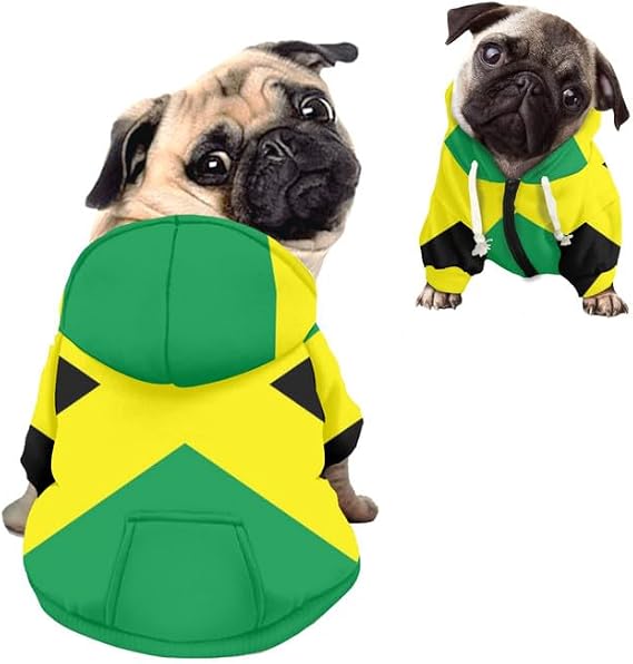 Jamaica Flag Jamaican Dog Coat Green Yellow Black Pet Hoodie Spring Fall Coat Sweatshirt Dogs Clothes Tracksuits for Cat Puppy Small Medium Large Dog - M