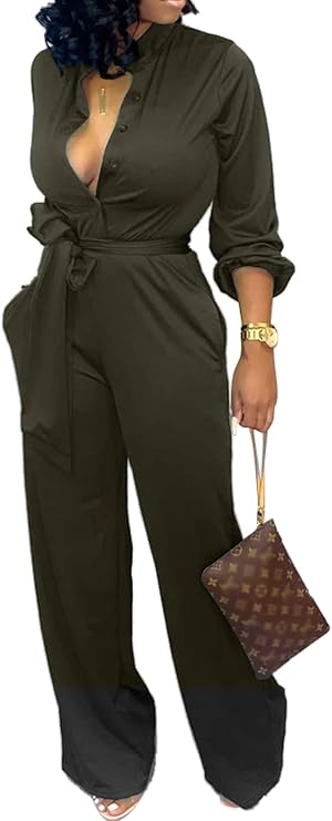 SxClub Formal Jumpsuits for Women Dressy Long Straight Pants with Pockets