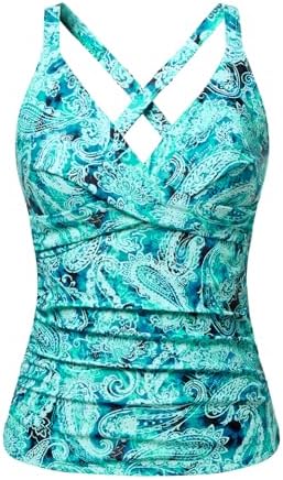 Women Underwire Tankini Top Only - Twist Front V Neck Bathing Suit Swim Top Tummy Control Cross Swimsuit 2026