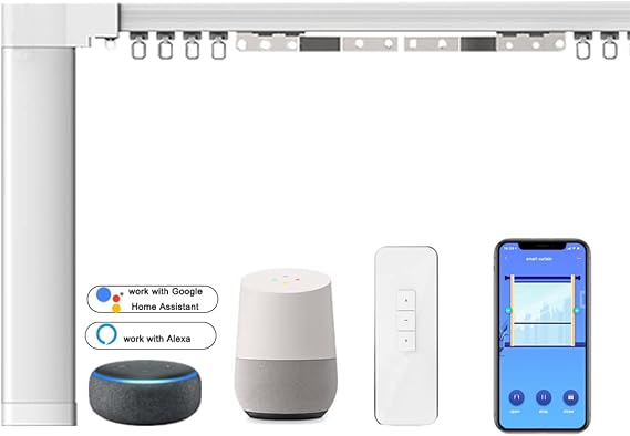 Ceiling Smart Curtains System, Electric Track with Adjustable Rail,Automatic Curtain Opener,Motorized Curtains Rods With Remote, Compatible with Alexa/Google Home (Up to 80in)