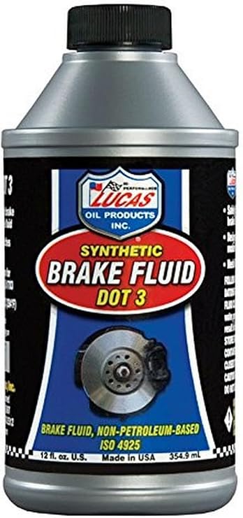 Lucas Oil Brake Fluid, DOT 3, Synthetic, 12 oz Bottle, Each