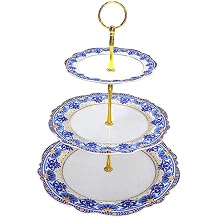 ACMLIFE 3 Tier Cupcake Stands for Dessert Table, Vintage Floral Round Cupcake Stand, Bone China Cake and Cupcake Stand for Party, Birthday, Weddings, Blue