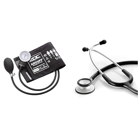 ADC 760-11ABK Prosphyg 760 Pocket Aneroid Sphygmomanometer with Adcuff Nylon Blood Pressure Cuff, Adult, Black & 619BK Adscope Lite 619 Ultra Lightweight Clinician Stethoscope with Tunable