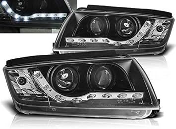 V MAXZONE PARTS, Headlights Compatible with Skoda Fabia 1999 2000 2001 2002 2003 2004 2005 2006 2007 2008 RS 1558 Driver And Passenger Side Set Headlight Daylight Front Lights Car Lamps Black