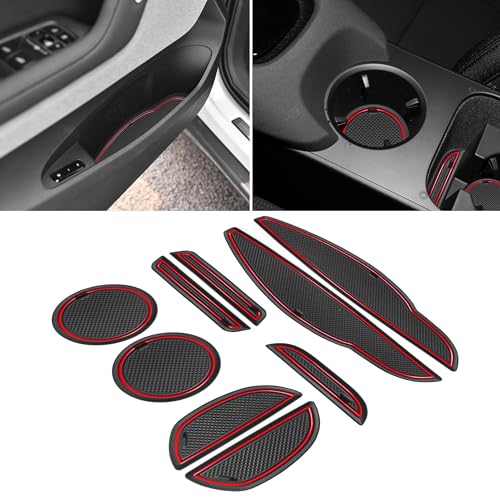 SENSHINE for Polestar 2 Accessories 2021-2023 2024 Cup Holder Insert Liners Non-Slip Anti Dust Center Console Shifter Cover Pads Trim Door Pocket Slot Mats Premium Custom Interior 9Pcs Set Red Trim
