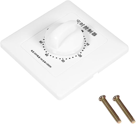 60 Minute Timer Switch Mechanical Countdown for Fan Heater Light | Wall Mount Design, High Conductivity Copper Contacts, 2000W 10A Max Load, Easy Knob Timer Set, Wide Appliance Compatibility