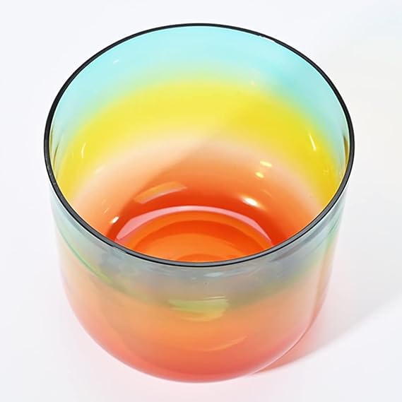Rainbow Colored Clear Quartz Crystal 6 Inch Singing Bowl, Calm Mind, Ease Soul, Balancing Body Chakra, Adjusting Emotional State, with Carry Bag,440Hz-G Tone