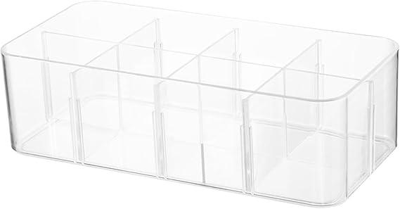 NFNSIG Plastic Divided Drawer Organizer, 8 Grids Sock Underwear Drawer Organizer, Clear Acrylic Closet Storage Bin Stackable Shelf for Underwear, Socks, Ties, Jewelry