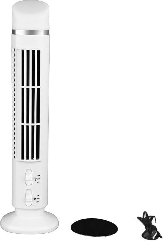 Bladeless Tower Fan 90 Degree Oscillating Quiet Portable USB Desk Fan,34 dB Quiet Electric Cooling Fan with Light for Home Bedroom Office (White)