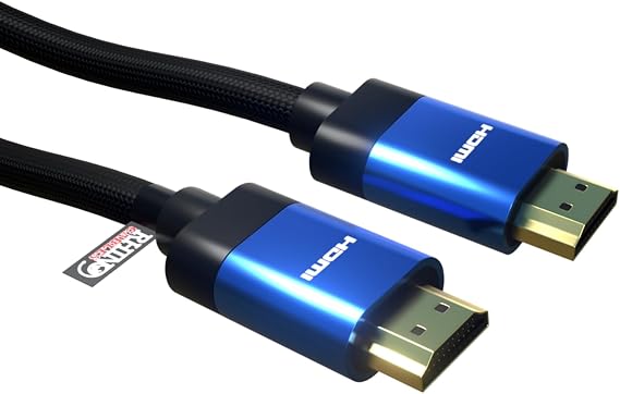 rhinocables 8K Ultra HDMI Kablosu Yüksek Hızlı UHD Premium HDTV Örgülü Kurşun 3D, ARC, HDR 8K@60HZ, 4K@120HZ Ethernet, Smart TV, Fire TV, X Box, Oyun, Video Ekranı (2m, 8K Mavi)