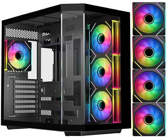 DIYPC ARGB-N3-BK Black USB3.0/ Type C Tempered Glass ATX Gaming Computer Case w/ 3 x Tempered Glass Panel and 4 x ARGB PWM Fans (Pre-Installed). Support BTF Back Plug MB