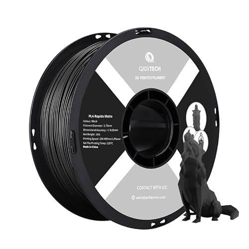 R QIDI TECHNOLOGY Matte PLA Filament 1.75mm, 3D Printer Filament PLA Rapido Matte 1kg Spool 2.2lbs, Suitable for Hyper Speed Printing, 3D Printing Filament Fit Most FDM 3D Printers, Matte Black