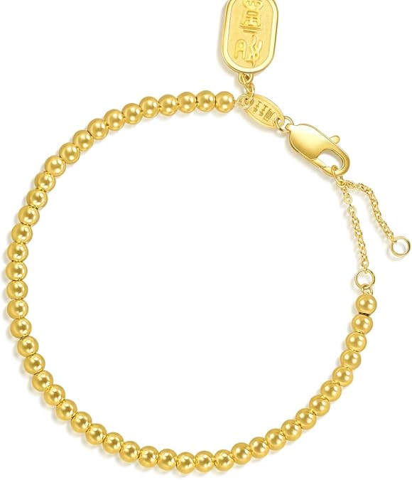 CHOW SANG SANG Essence 999.9 24K Gold Price-by-Weight Gold Beaded Ruyi Blessing Bracelet for Women 93799B | 7 Inches, (18 CM)