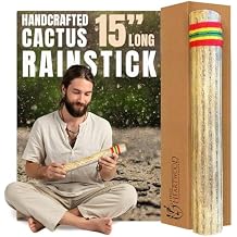 Africa Heartwood Project 15" Cactus Rainstick from Chile - Authentic Handcrafted Rain Stick Musical Instrument with Rasta Yarn Wrap and Durable Sealant