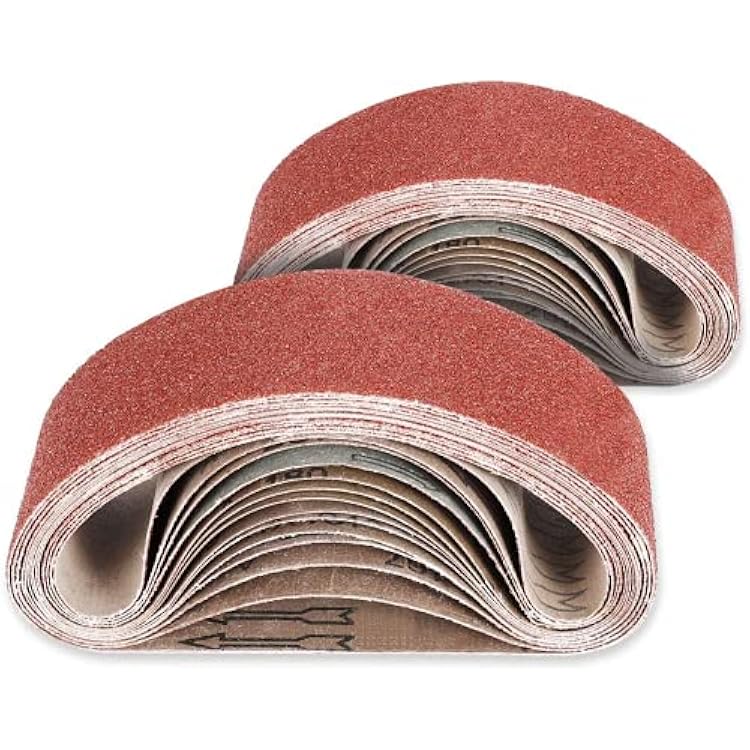 Jellas 26PCS 3 x 21-Inch Aluminum Oxide Sanding Belts, 406080120180240 Assorted Grits Abrasive Belts for Belt Sander