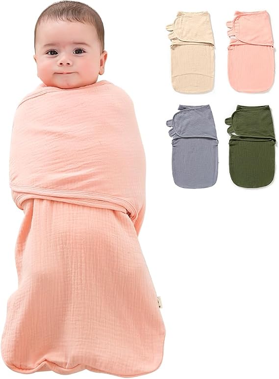 Baby Swaddle Wrap, Newborn Blanket Wrap with Breathable Organic Cotton, Adjustable Wider Baby Swaddle Blanket, Essentials for 0-6 Months (Pink, 3-6 Month)