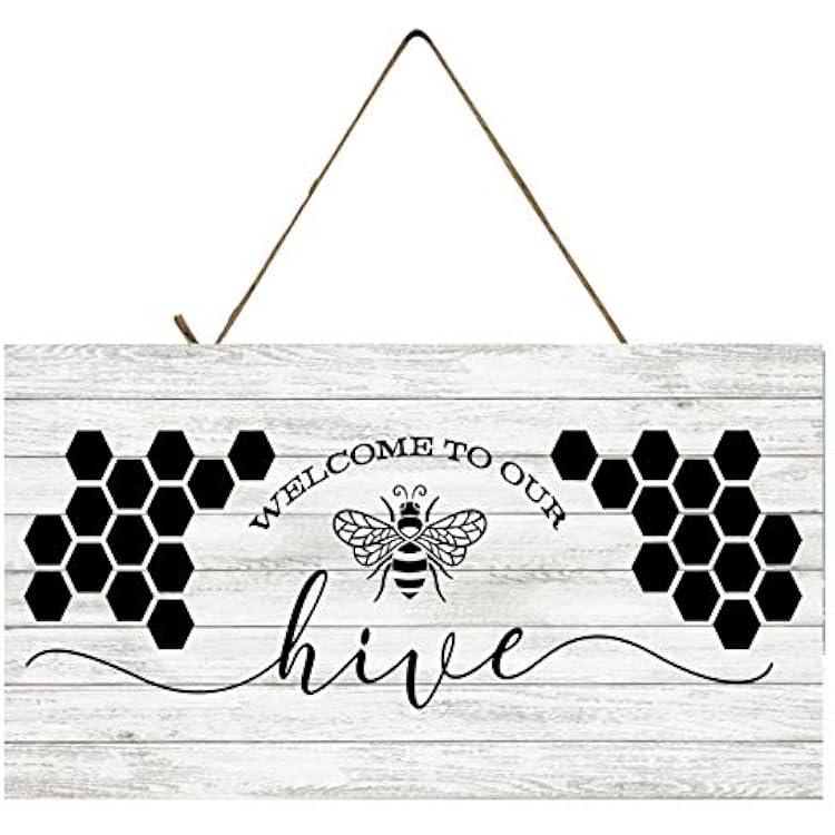 Farmhouse Honey Bees and Lemons Hanging Wood Wall Sign Welcome to Our Hive