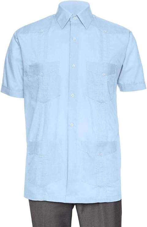 Short Sleeve Guayabera Shirt - for Men Cuban Linen Look