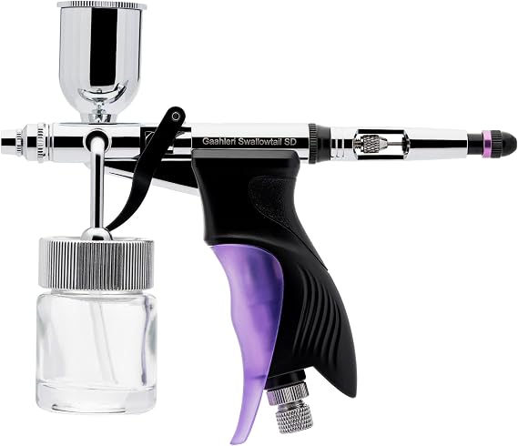 Gaahleri Airbrush Ace Series GHAC-Swallowtail Side Airbrush, Side Feed & Siphon Feed, 2/3 OZ Cup with 1 OZ Siphon Cup, 0.28mm & 0.5mm with Fan Cap, Air Brush Set Model Coloring, Art Painting