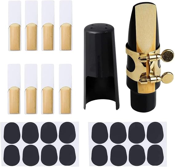 Tenor Sax Mouthpiece Kit Includes Saxophone Mouthpiece, Brass Ligature Fastener, Plastic Cap 2.5 Reed and Cushions Pads Fit for Tenor Sax Parts and Accessories 26 Pieces