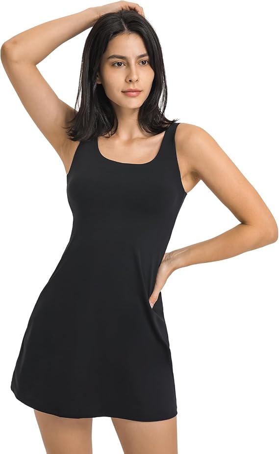 Bezioner Tennis Dress with Built in Shorts and Bra,Golf Dresses for Women Workout Athletic Dress Sleeveless with Pockets