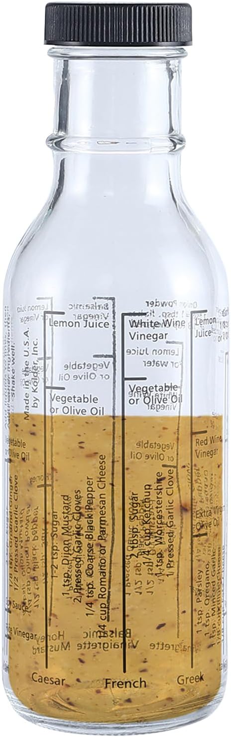 Fox Run Glass Salad Dressing Shaker Bottle With Lid, 300 ml/10.15 oz