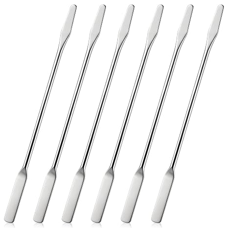 6PCS Lab Spatula Stainless Steel Small Metal Spatula Double Ended Micro Spatula Square/Round End Spatula Makeup Spatula Tool for Mixing Cosmetics (6 Pcs)