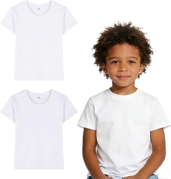 ORJ 2 Pack Polyester Kid Shirt Sublimation Blank T Shirts Polyester Tshirts for Sublimation White Crew Neck