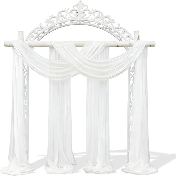 Wedding Arch Draping Fabric, 5.2 X 20ft White Ceiling Drapes Voile Curtains Chiffon Fabric Drapery for Wedding Archway Drapes Ceremony Reception Stage Ceiling Decorations (2Pcs)