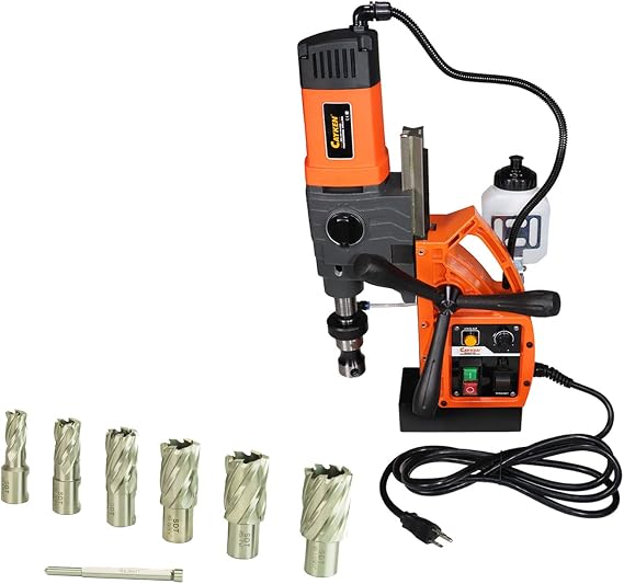KCY-48-2WDO 1.8in. Magnetic Drill Press with 1700W Variable Speed Motor Weldon Shank 7 Piece 1in. Cut Depth Annular Cutter Kit