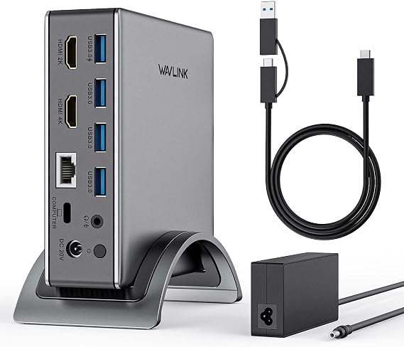Laptop Docking Station Dual Monitor, Universal Docking Station for Windows/Mac to Dual HDMI with 130W PD Charger, 4* USB 3.0, Gigabit Etherne and Audio/Mic