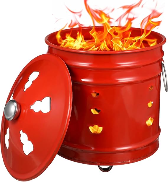 DOITOOL 2.87 Gallon Burn Barrel, Small Metal Burn Can with Lid and Handle