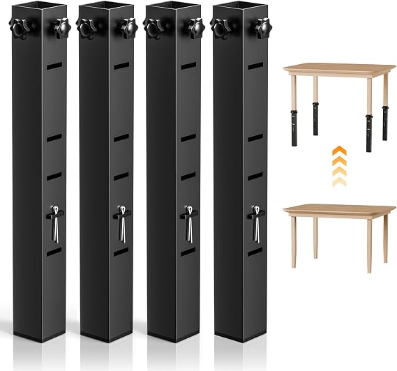 4Pk Square Folding Table Extender - 5 Level Adjustable Folding Table Leg Extensions, Durable Steel Tables Leg Risers for Card/Dining Tables- Innner Diameter 1.86"