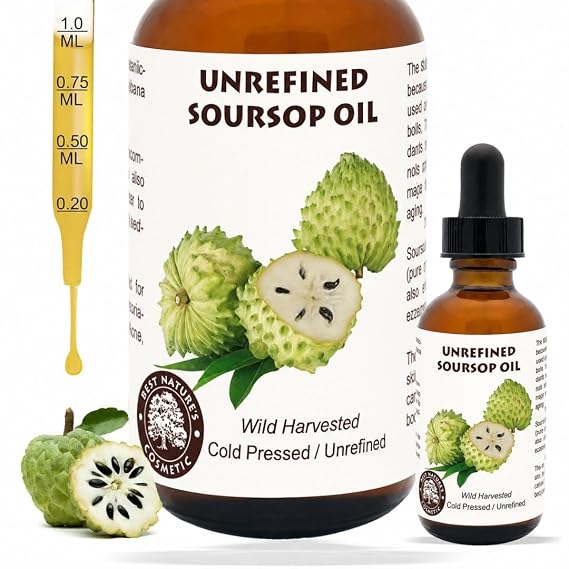 Virgin Soursop Oil (Anona Muricata, Graviola, Guanabana) 100% Pure, Cold-Pressed, Unrefined 1oz - 30ml Natural Facial Oil & Moisturizer for Dry, Damaged, or Sensitive Skin.