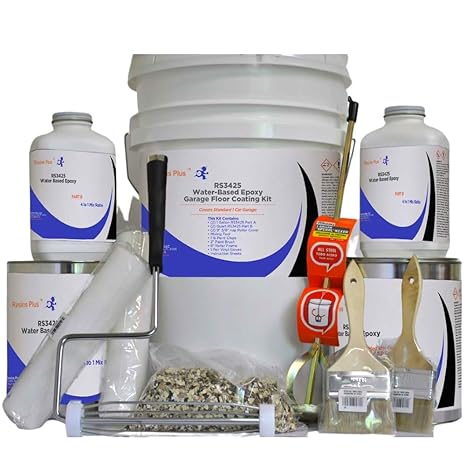 Garage Floor Coating and Epoxy Kit | Includes All Needed Tools and Materials for DYI Application | RS3425 Fast Cure Water Based Epoxy with Paint Chips