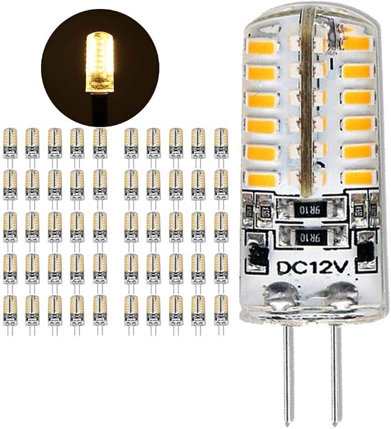 G4 LED Bulb No Dimmable 4 Watt Equivalent to G4 Halogen Bulb 30W, G4 Base, DC 12Volt, Warm White 2700K Light Bulb,no Flicker,for Landscape Lighting,483014 SMD Corn lamp,360 Beam Angle(50 Pack)
