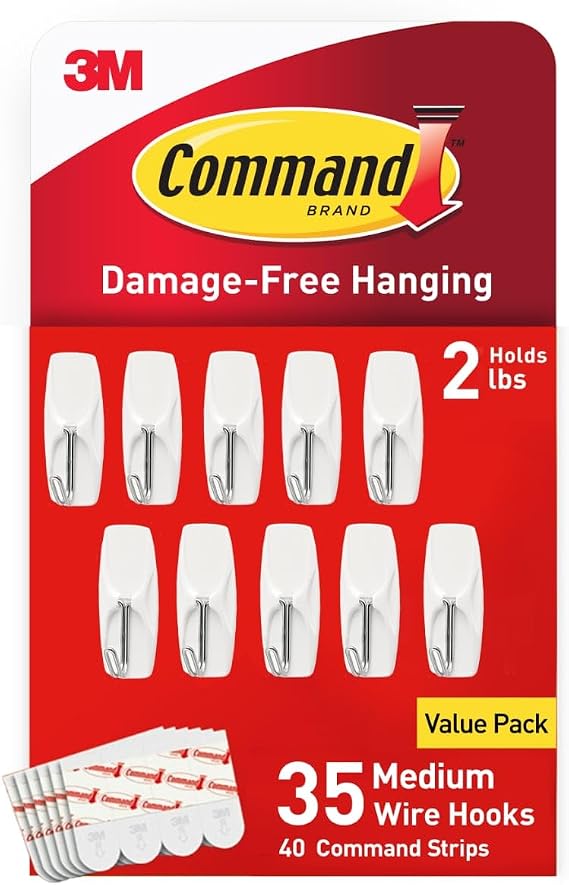 Command Medium Wire Toggle Hooks, 35 Hooks and 40 Strips, Damage-Free Hanging Wall Hook with Adhesive Strips, Adhesive Hooks for Hanging Back to School Dorm Organizers, Holds up to 2 lb