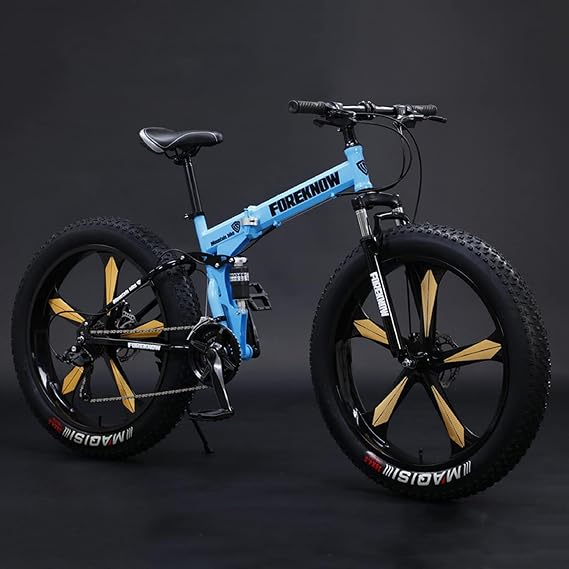 Men's Mountain Bike 26 Inch Foldable Fat Tire Snow Bike, High Carbon Steel Frame, 5 Cutter Wheels, Double Shock Absorption Off-Road Bicycle, Easy to Install