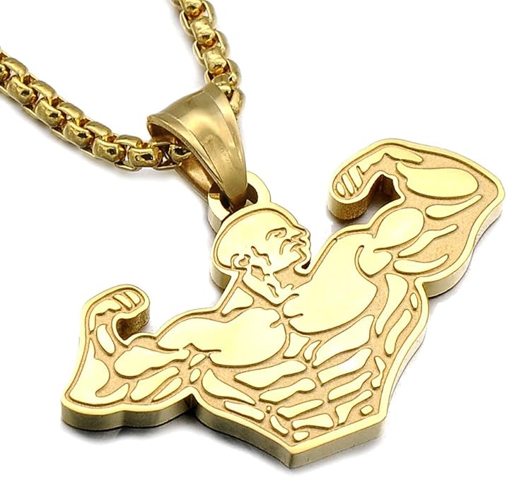AOCHEE Stainless Steel Muscle Men Gym Necklace for Hip Hop Bodybuilder Dumbbell Barbell Weight Lifting
