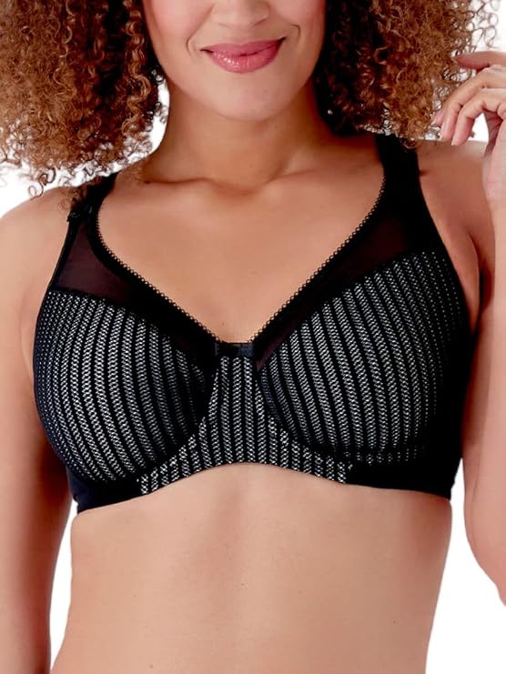 Berlei Women's Beauty Stripe Smoothing Minimizer Bra, Black (Black/Grey), (42) 42F