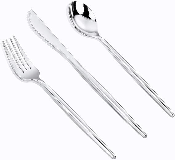 MirthMood 36 PCS Silver Plastic Silverware,Silverware Disposable