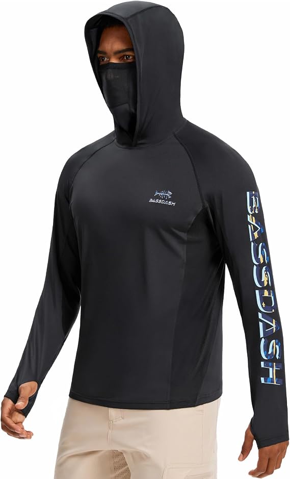 BASSDASH Mens UPF 50+ Graphic Fishing Hoodie Shirts with Mask Pocket UV Long Sleeve Moisture Wicking FS47M