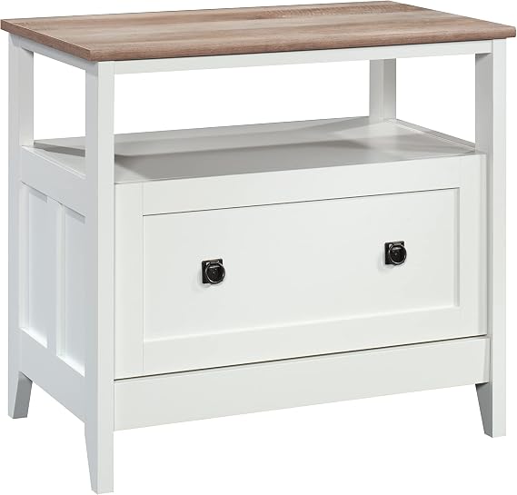Sauder August Hill File Cabinet 1-Drawer with Open Shelf, Legal Size Filing Cabinet - Soft White Finish