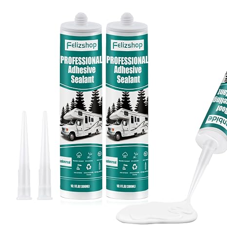 RV Sealant, RV Roof Sealant, Lap Sealant for RV Roofs, RV Caulking Sealant White, Waterproof RV Self-Leveling Lap Sealant,RV Silicone Sealant for Camper Motorhomes Trailers RV Roofing Repair(2 Pack)