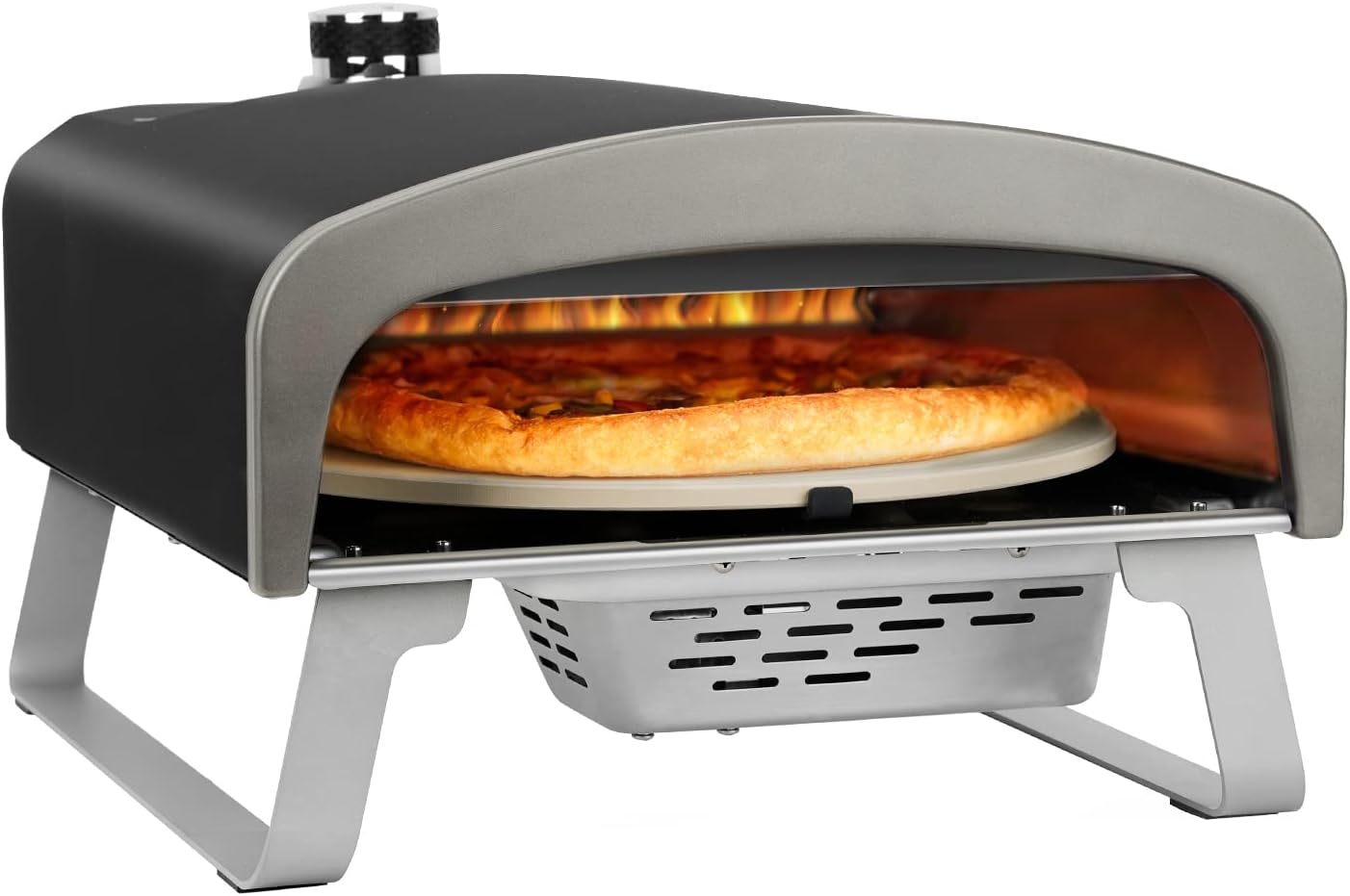 Q Pizza Gas Pizza Oven，Portable Propane Pizza Oven with Automatic Rotating Stone 13 inch for Outdoor Cooking, UK Gas Regulator Included