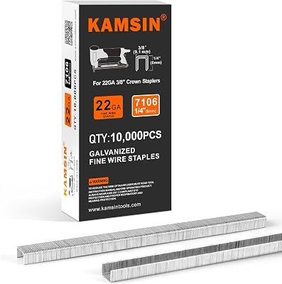 71 Series 22 Gauge Galvanized Fine Wire Staples, 38-Inch9mm Crown 14-Inch6mm Leg Length Upholstery Staples for Fabric, Upholstering, Furniture, Cabinet 10,000 per Box