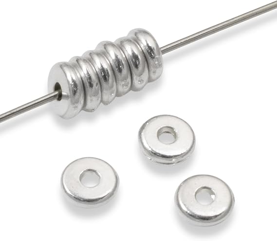 25 Bright Silver 5mm Heishi Beads, TierraCast Contemporary Disk Spacers for Handcrafted Jewelry, Ideal for DIY Enthusiasts