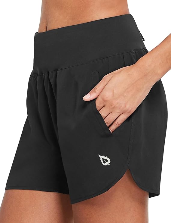 baleaf Women's 5" Workout Running Shorts with Liner Quick Dry Athletic | Zipper Pockets, Breathable, Shorts for Women, High Waistband, Lightweight, Internal Drawcord, Mesh Briefs