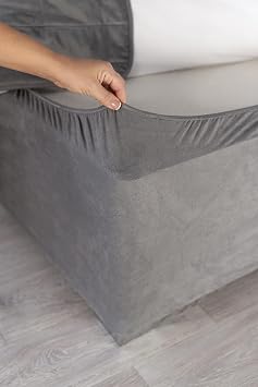 Belledorm Box Spring Cover - Transform Your Bed with This Fully Elasticated Faux Suede & Stretch Wrap-Around 4 Sides Bed Skirt (Charcoal, Queen/Queen XL)